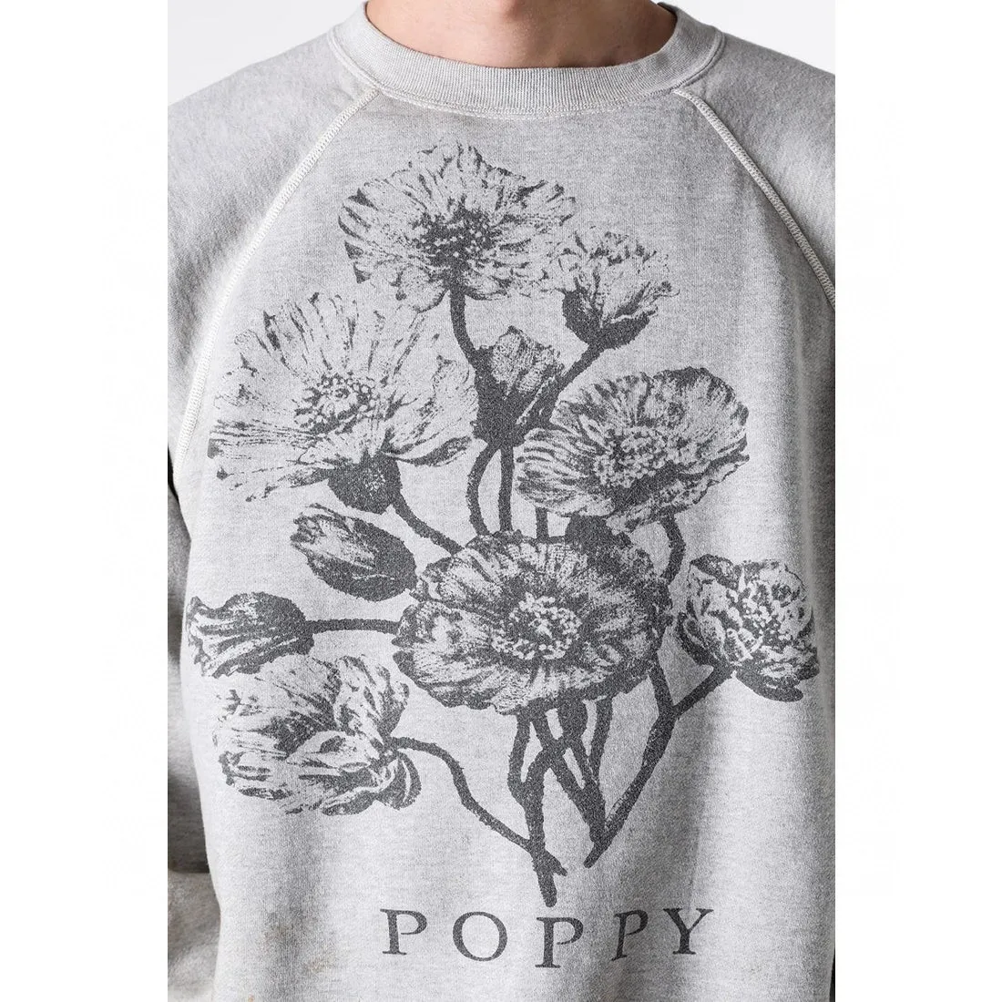SAINT Mxxxxxx 'FLOWER' CREW NECK SWEAT SHIRTS Floral Distressed Retro Sweatshirt Distressed Gray S-XL Big Factory Four-needle Six-Thread Boneless Stitching Process/Original Horn Sleeve Version Top Printing Process Authentic Level Re-Engraving Garment Washing and Distressing/Hand-worn Graffiti Treatment Original Consistent Fruit Label/Little Angel Anti-Counterfeiting Label